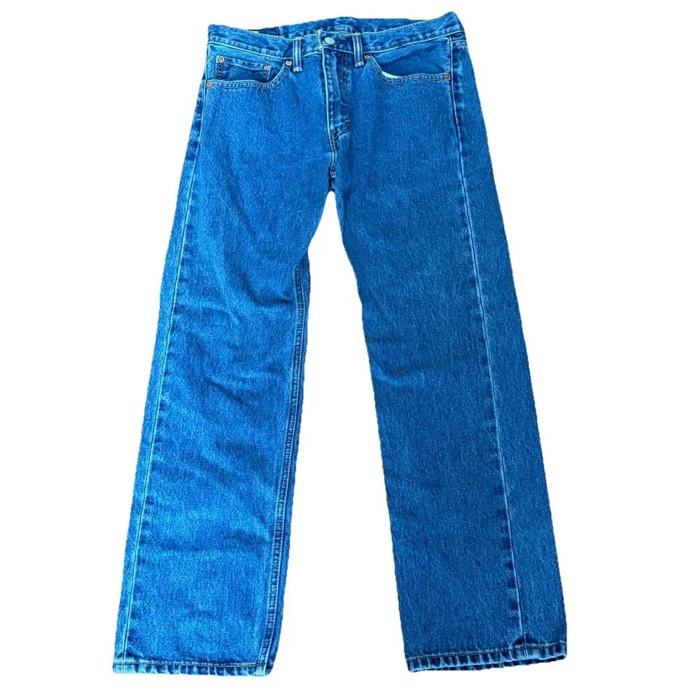 Levis 505 Jeans Mens 32x30 Straight Leg Regular Fit Dark Wash 100% Cotton Cowboy - Picture 2 of 14